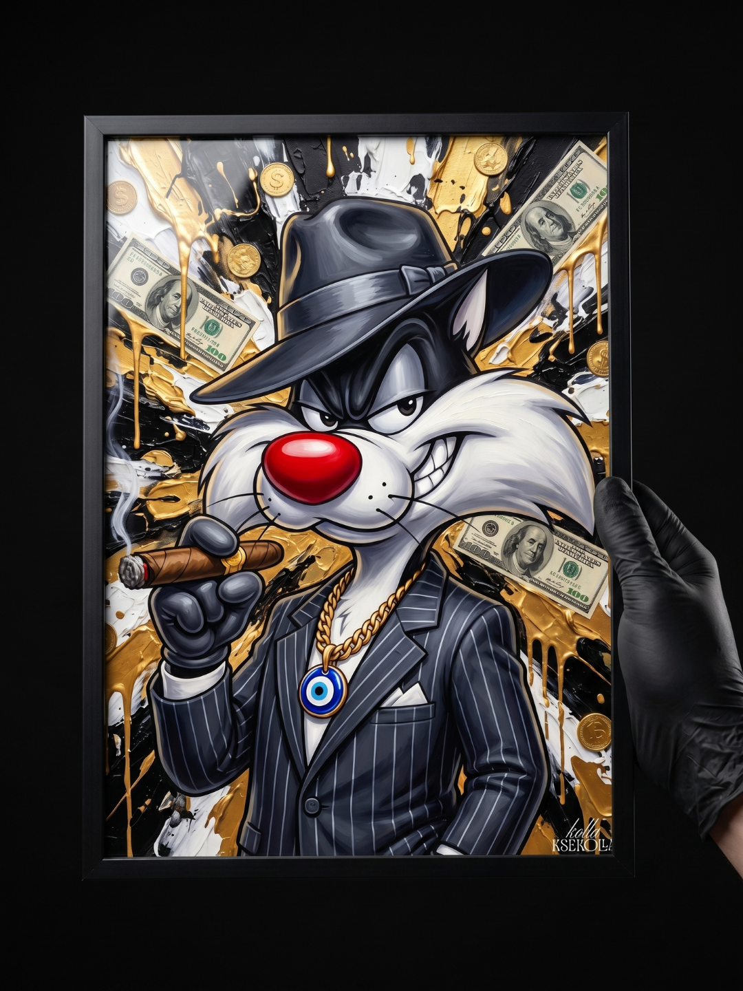 Mafia Cat — Πίνακας Pop Art | Pinstripe Boss Edition